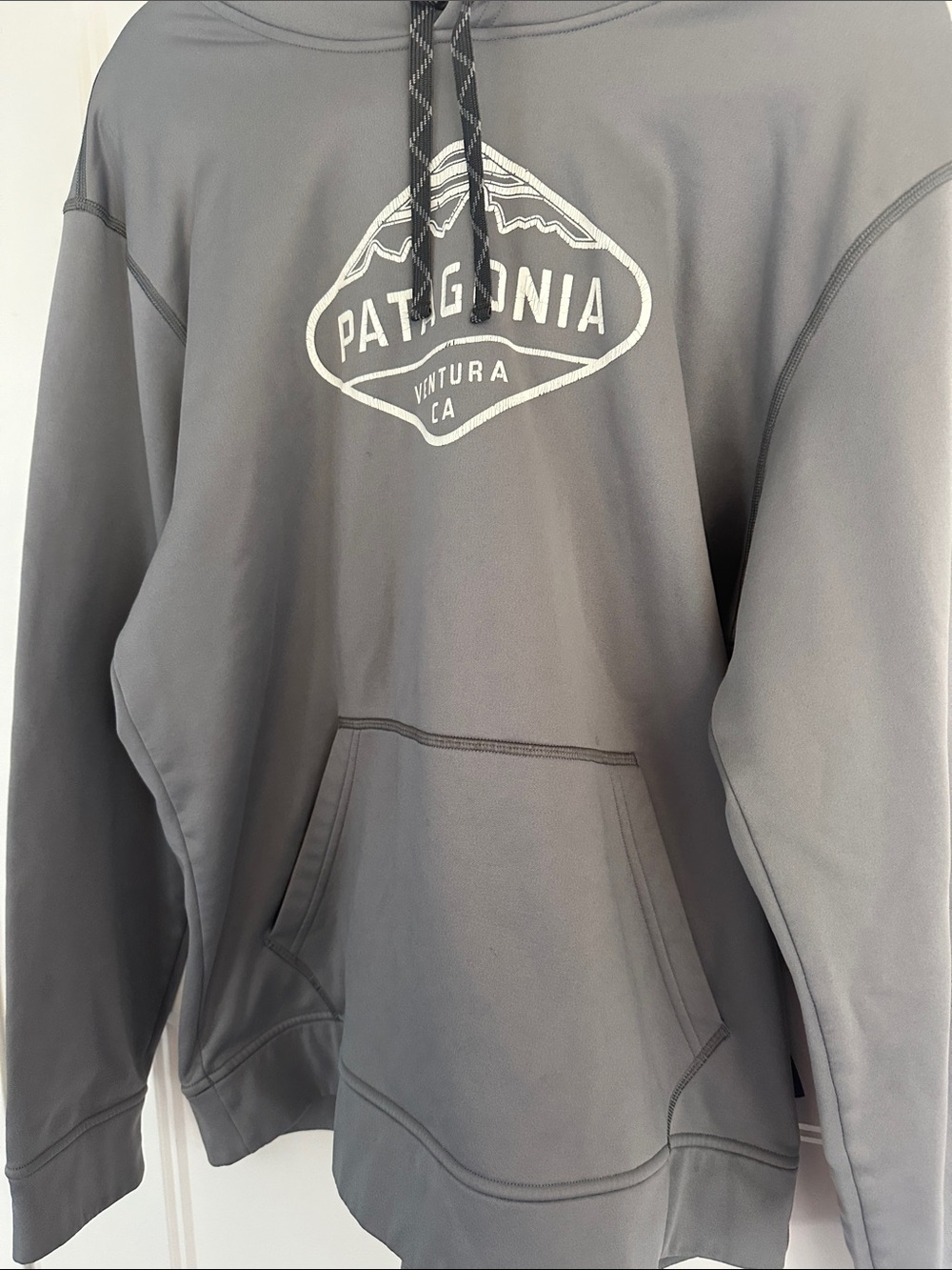 Patagonia Gray Pullover Hoodie with White Logo